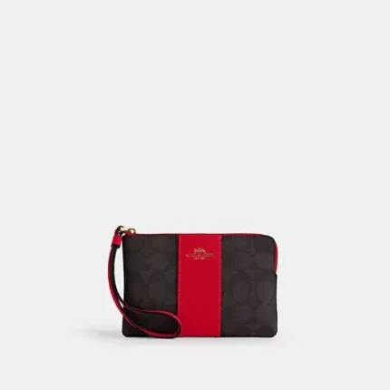 Corner Zip Wristlet In Signature Canvas With Stripe *Pre-orden*